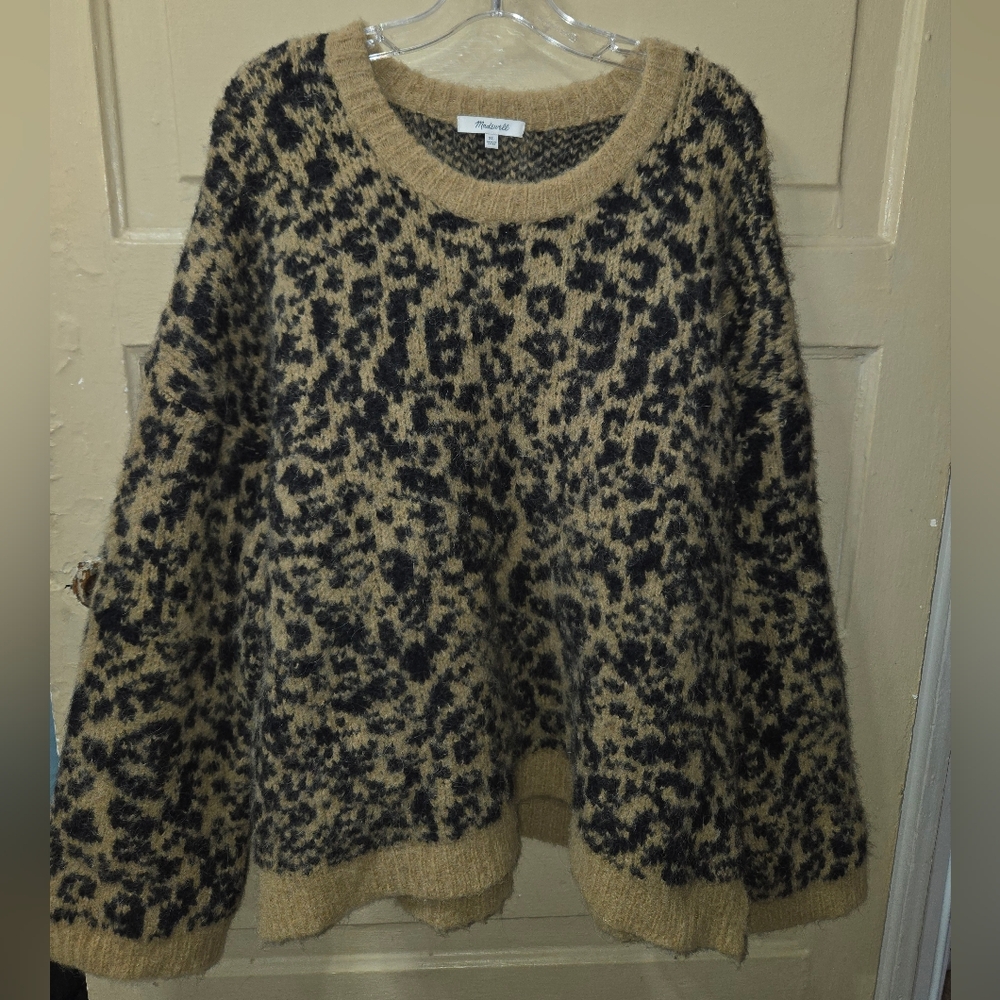 Madewell Alpaca Merino Wool Blend Leopard Print Crewneck Pullover Size: XL